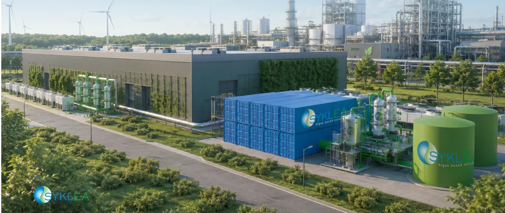 Illustrative industrial carbon capture installation from SYKLEA's product presentation