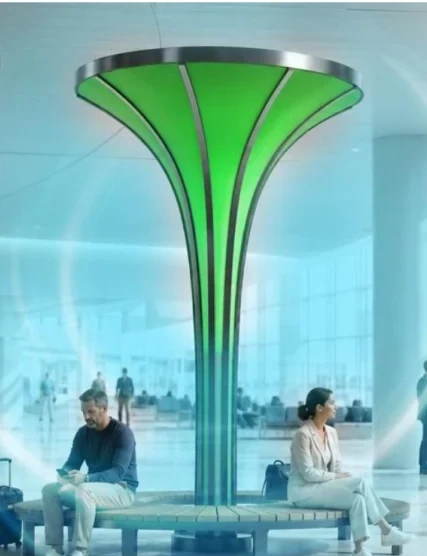 SYKLEA Urban'Alg microalgae air-treatment installation in a public interior